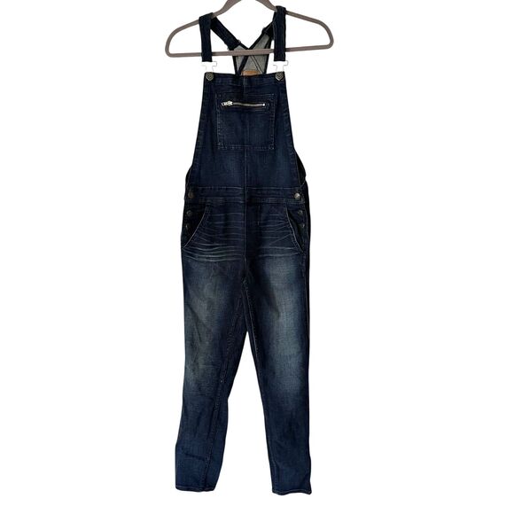 American Eagle Dark Wash Straight Leg Denim Stretchy Overalls Size S/P - Picture 1 of 6